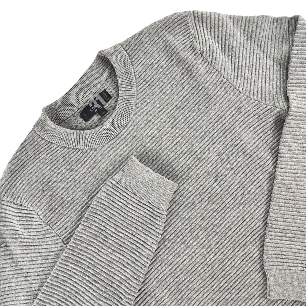 Le 31 Simons Crewneck Sweater Mens XS Grey Ribbed Knit Cotton Blend
